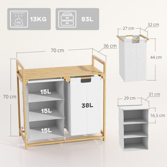 Produktbild Swisshandel24 Wäschekorb 4 Fächer Wäschesammler mit 2 ausziehbaren Wäschesäcken Weiss (83 l)