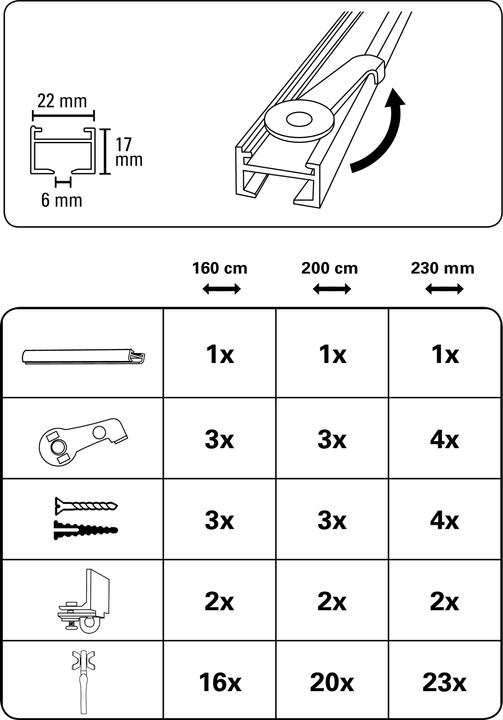 Nährwerte und Zutaten Gardinia Aluminium-Vorhangschienen Set