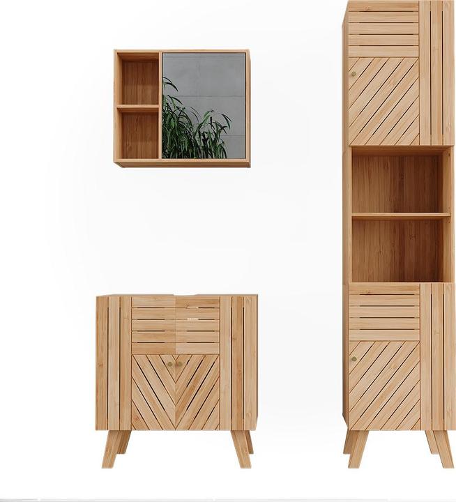 Vicco Badmöbel-Set Lucie, Bambus, 3 Teile, mit Hochschrank
