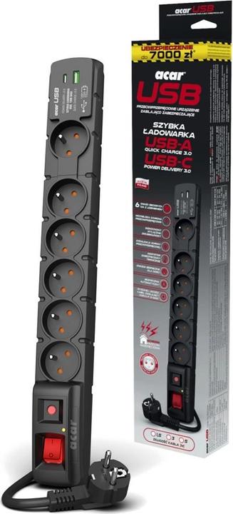 Actual product image Acar Surge Protector S6 USB A+C 6x French Pd