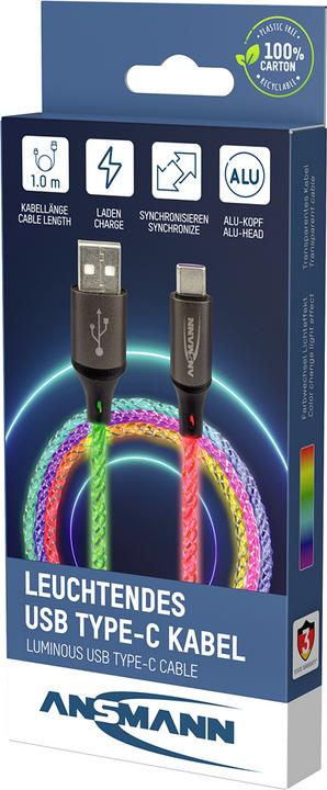 Produktbild Ansmann USB-A / USB-C Kabel mit LED Beleuchtung 100cm 1700-0158 (1 m, USB 3.0)