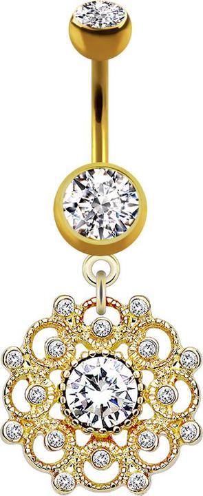 Immagine prodotto Star Piercing Banana placcata in oro con ciondolo Filigrana Fiore d'epoca in cristallo argento (Acciaio chirurgico 316L, Ottone)