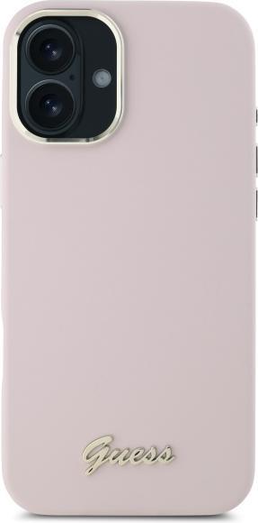 Guess GUHCP16MSMBSLP iPhone 16 Plus 6.7" różowy/rosa Custodia rigida in silicone Script Metal Logo & Frame