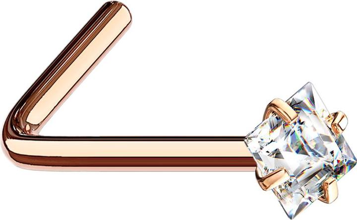 Immagine prodotto Star Piercing Nasenstecker gewinkelt rosegold quadratischer Kristall silber gefasst (senza ottone, Acciaio chirurgico 316L)