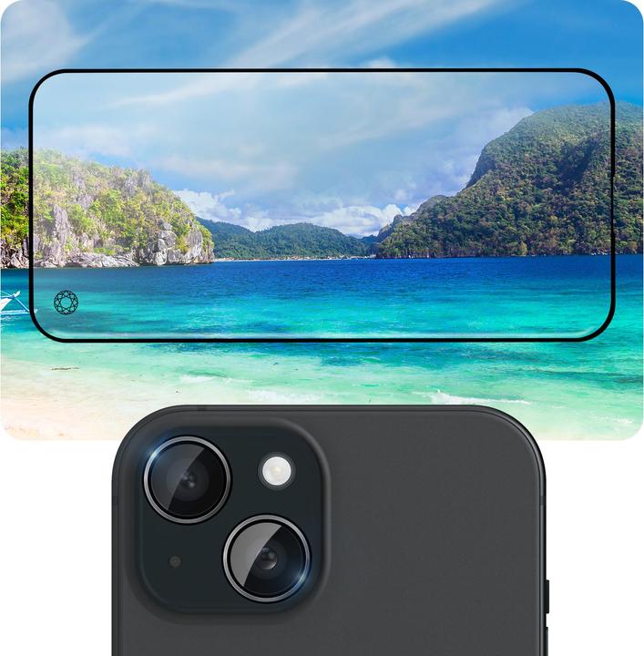 Actual product image Bigben Connected Protective film for iPhone 15 Verreganischer + camera lenses (1 Piece, Apple iPhone 15)