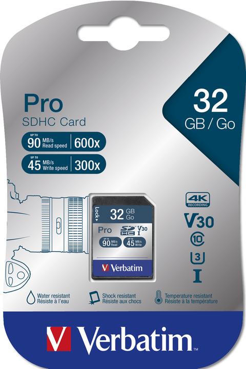 Produktbild Verbatim SDHC Karte Pro 32GB Class 10 UHS-I (32 GB, SDHC, U1, UHS-I)