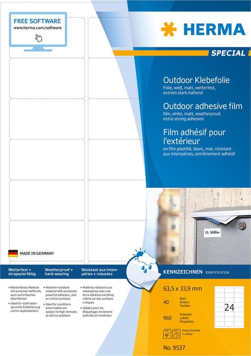 Image du produit HERMA Étiquettes d'adresse A4 résistantes aux intempéries