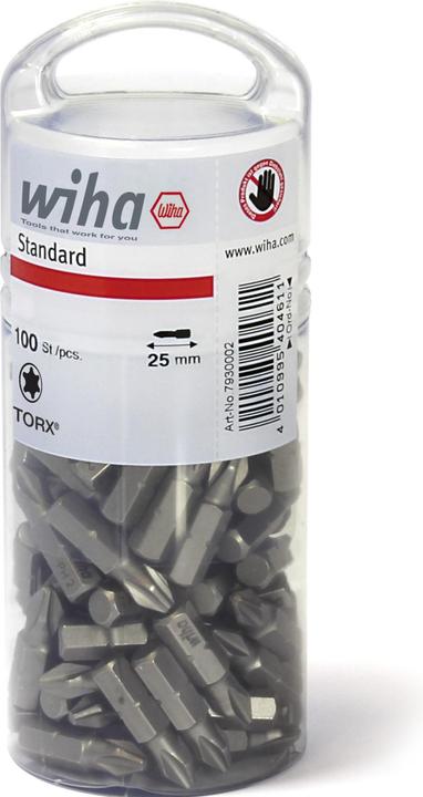 Image du produit Wiha Boites d'embouts Standard 25 mm TORX® (T20) 100 pcs 1/4" en assortiment (40463) (T20)