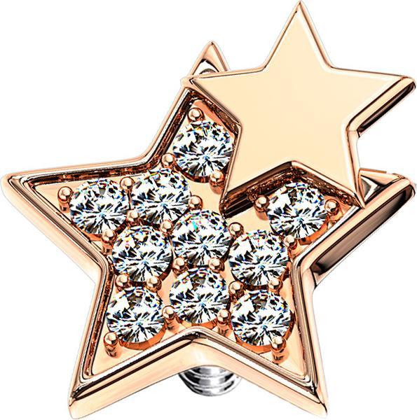 Immagine prodotto Star Piercing Dermal Anchor oro rosa doppia stella con cristalli (Acciaio chirurgico 316L, Ottone)