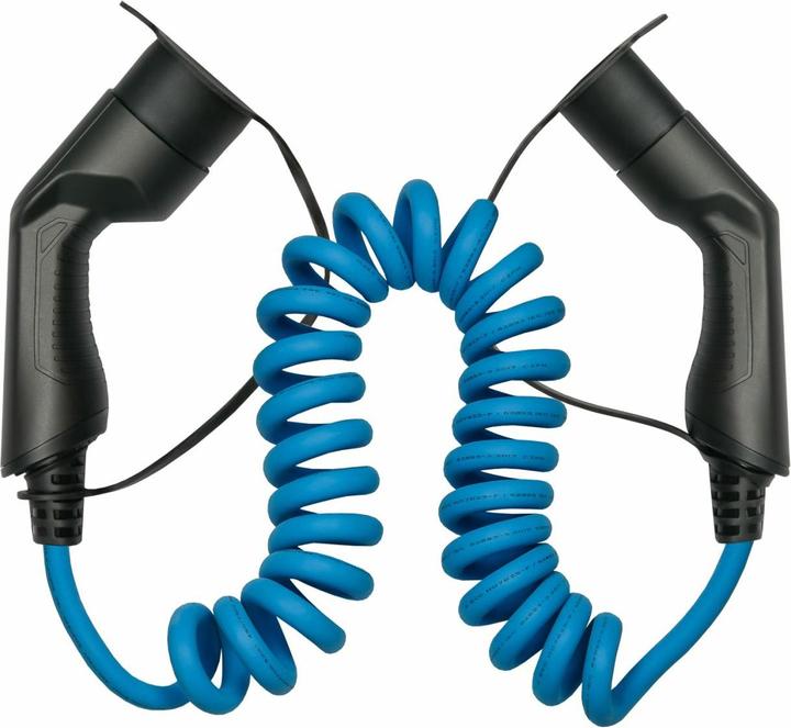 Produktbild Kabelmeister E-Auto-Spiralladekabel, Typ 2 Stecker an Buchse, 16 A, 5 m, blau (Typ 2, 11 kW, 16 A, 5 m)