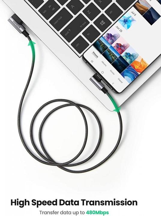 Actual product image Ugreen USB-C angled to USB-A 2.0 angled 3A data cable (2 m, USB 3.0)