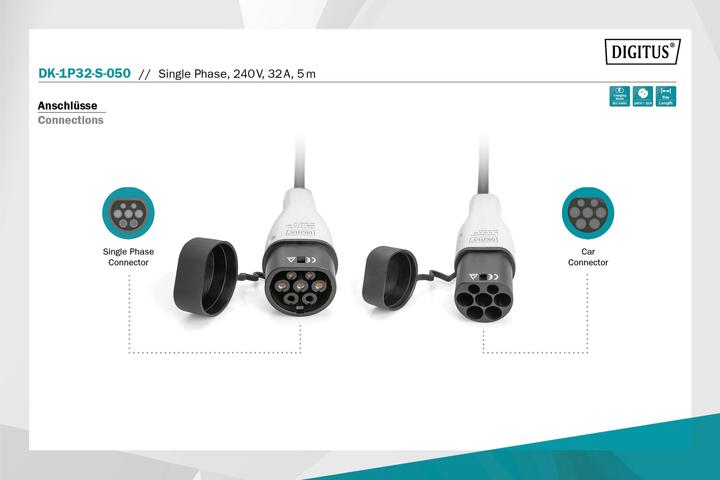 Image du produit Digitus Câble de recharge (Type 2, 7.40 kW, 32 A, 5 m)