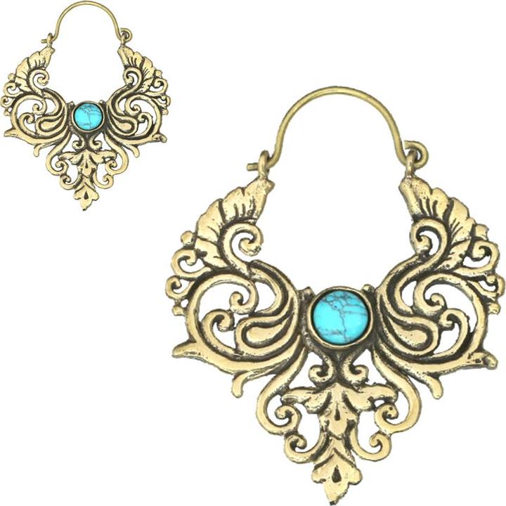 Produktbild Star Piercing Ohrring vergoldet Mandala zwei Schwäne Türkis Stein (Messing, Mineralisch)