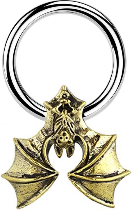 Actual product image Star Piercing Micro Closure Ring silver Bat gold plated (Brass, Surgical steel 316L)