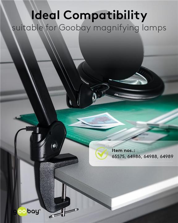 Immagine prodotto Goobay Morsetto da tavolo di ricambio per lampade a lente con braccio articolato, nero