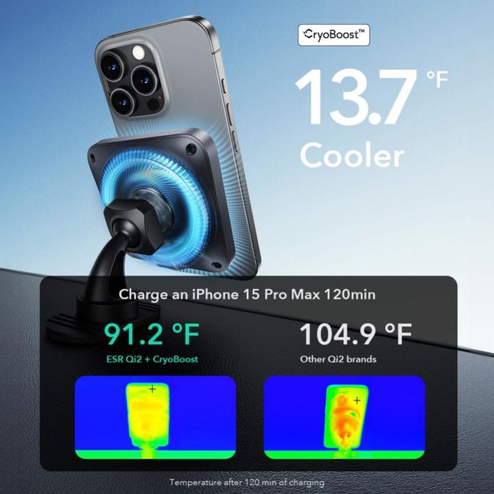 Actual product image ESR HaloLock CryoBoost MagSafe Car Mount Wireless Charger