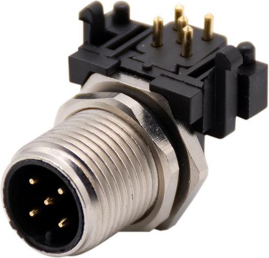 Produktbild RND Rundsteckverbinder, M12, Stecker, Rechts abgewinkelt, Pole - 5, Gelötet, Leiterplatte
