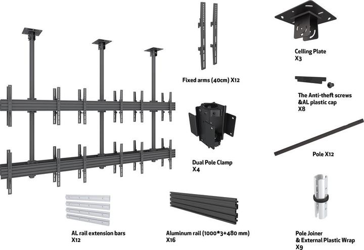 Actual product image Multibrackets M Ceiling Mount Pro MBC3X2U2 (Ceiling, 65", 360 kg)