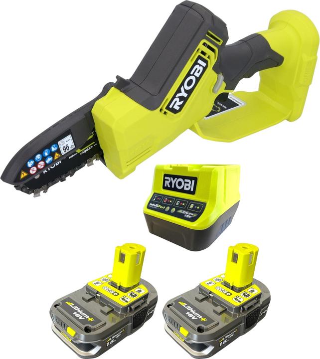 Actual product image Ryobi RY18PSX10A-215 Cordless pruning saw 18 V 10 cm brushless + 2x battery 1.5 Ah + charger (Battery chain saw)