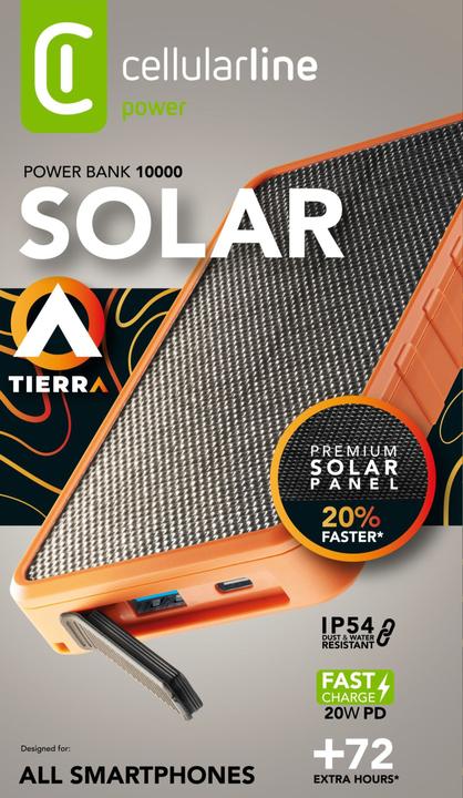 Immagine prodotto Cellularline Solar Power Bank (10000 mAh, 20 W, 37 Wh)