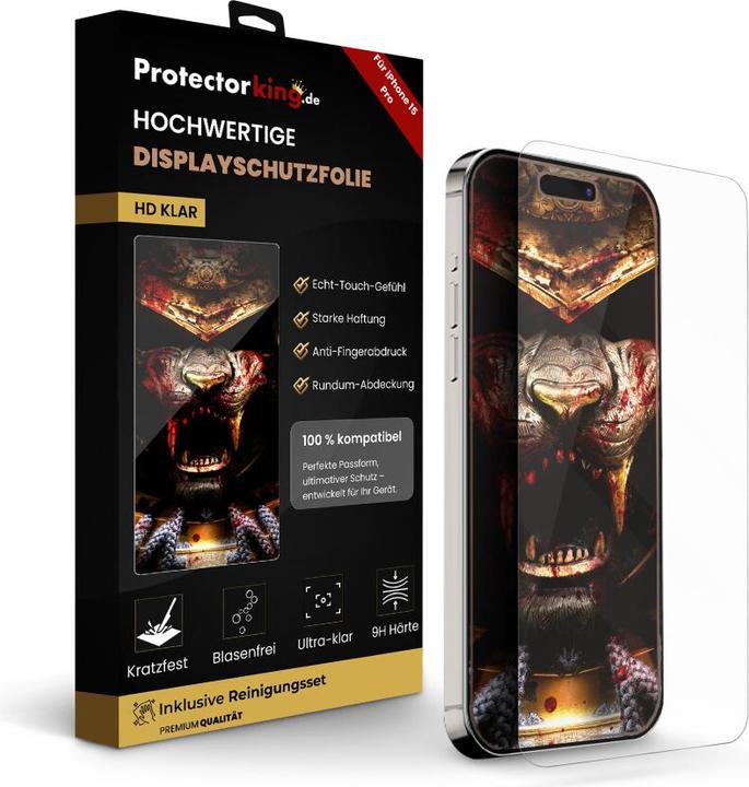 Actual product image Protectorking 3x real tempered 9H armoured glass 3D CLEAR (1 Piece, Apple iPhone 15 Pro)