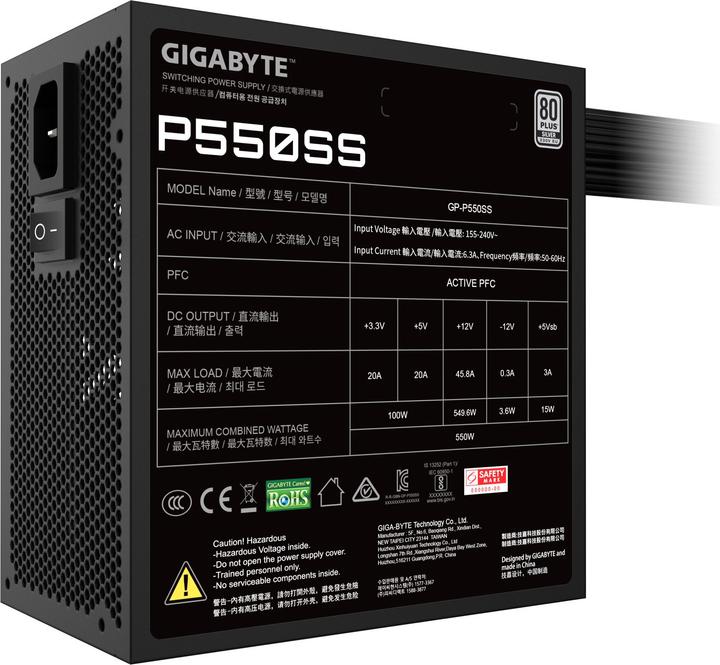 Produktbild Gigabyte Power Supply||550 Watts|Efficiency 80 PLUS SILVER|PFC Active|MTBF 100000 hours|GP-P550SS (550 W)