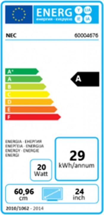 Label énergétique NEC EA241WU BK (1920 x 1200 pixels, 24")
