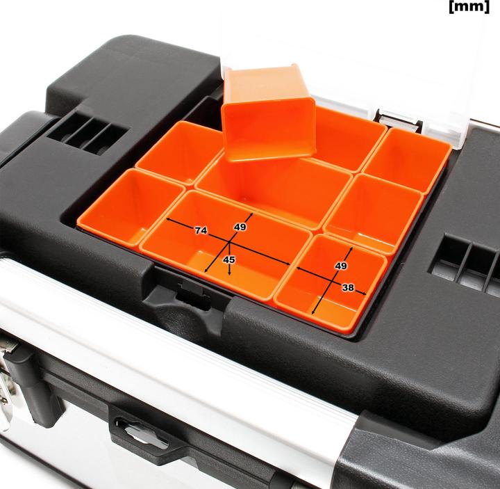 Actual product image Wiltec Stainless Steel Tool Box Organiser Case Storage with Plastic Frame, Tool Holder and Handle