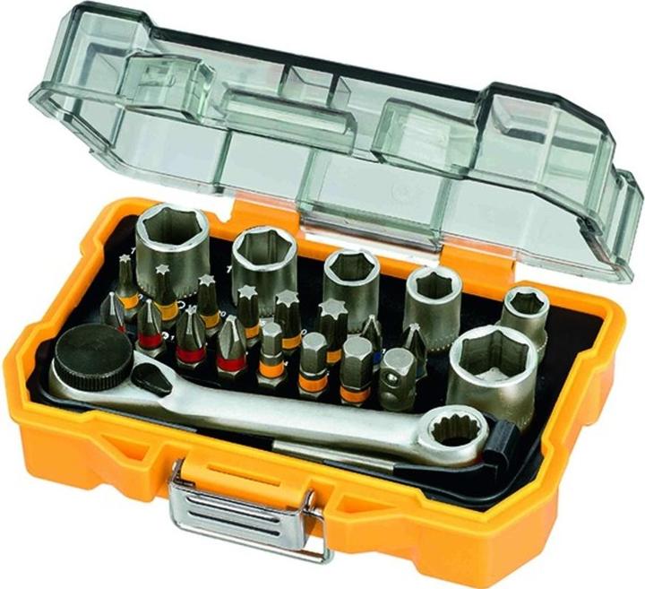 Produktbild DeWalt Schrauber Bit und RatschenSet (Innensechsrund TX M20, Innensechsrund TX M30, Innensechsrund TX M10, Innensechsrund TX M15, Innensechsrund TX M25, Innensechsrund TX M40, Kreuz Phillips PH M1, Kreuz Phillips PH M2, Kreuz Pozidriv PZ M1, Kreuz Pozidriv PZ M2, Kreuz Phillips PH M3, Kreuz Pozidriv PZ M3)