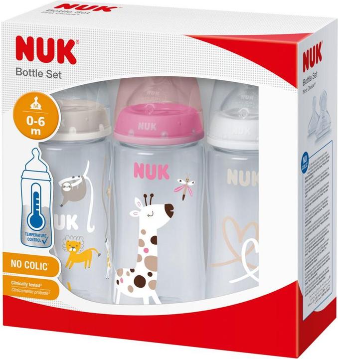 Image du produit NUK First Choice+ Set de 3 biberons avec contrôle de la température, 300ml, 0-6 mois, beige, rose, blanc (300 ml)