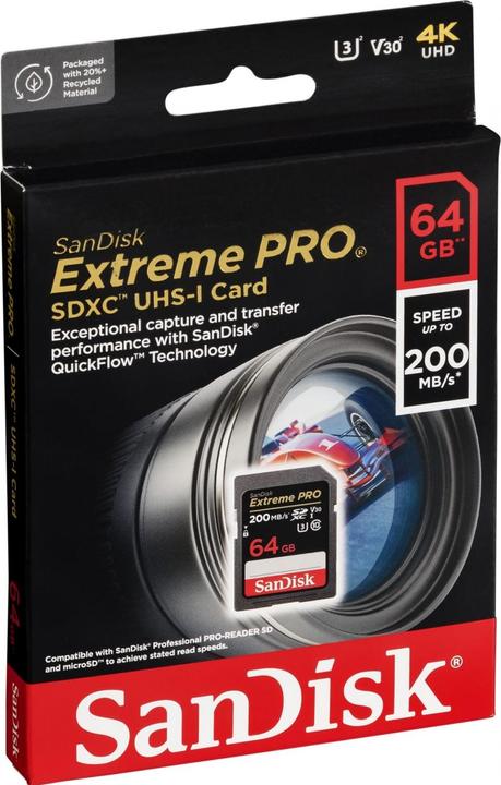 Actual product image SanDisk Extreme PRO UHS-I V30 (64 GB, SDXC, U3, UHS-I)