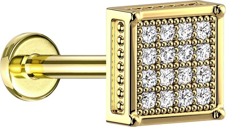 Immagine prodotto Hollywood Body Jewelry Micro Labret filo interno quadrato placcato oro con cristalli argento (G23 in titanio senza ottone, Ottone acciaio chirurgico 316L)