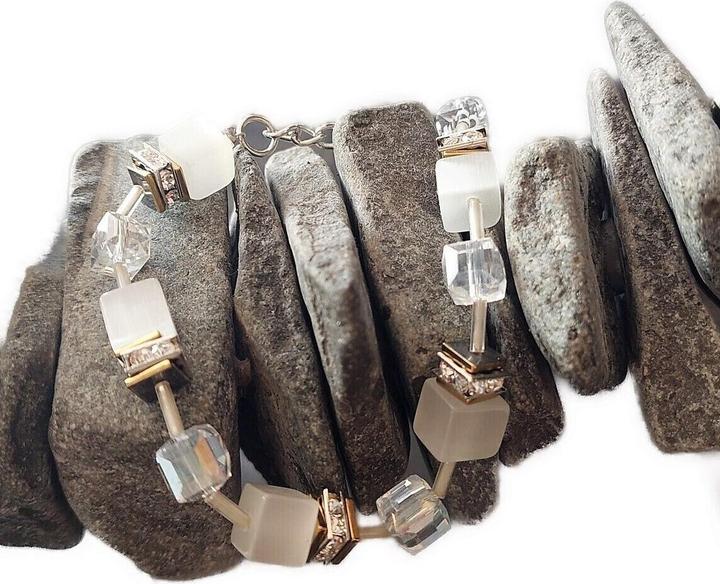 Produktbild Signé Signè Armband mit Würfel Weiss Edelstahl rhodiniert No.2 (Metall, Glas, Bleifrei, Cadmiumfrei, Messing rhodiniert, Edelstahl, synthetische Kristalle, Nickelfrei)