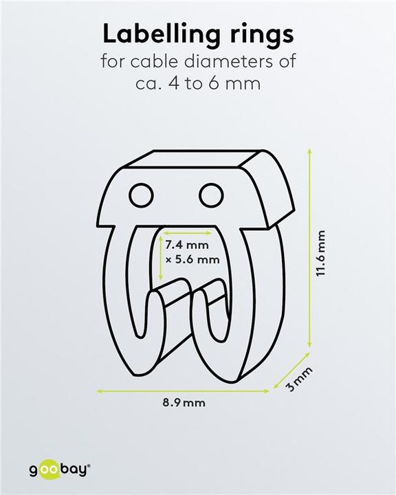 Produktbild Goobay Kabelmarker-Clips "Buchstaben A-C", für Kabeldurchmesser bis 6 mm, 6 mm