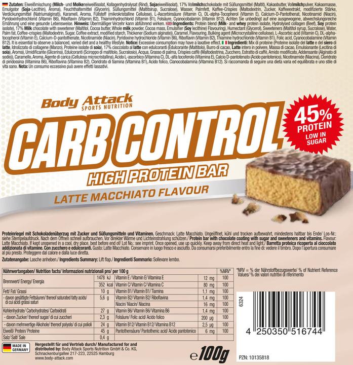 Image du produit Body Attack Carb Control (15x100g barre) (Croustillant au beurre de cacahuète, 15 pcs)
