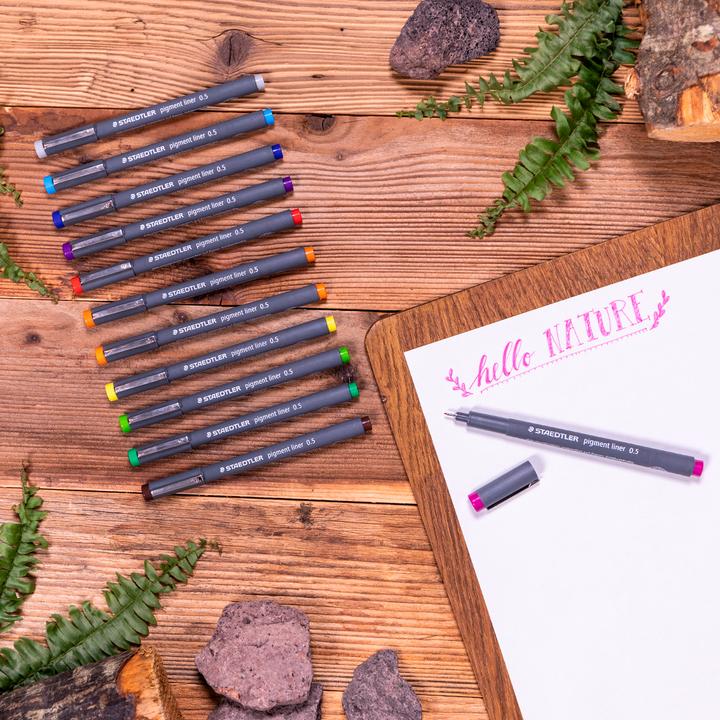 Produktbild Staedtler pigment liner 308 Fineliner (Orange, Gelb, Hellbraun, Fuchsia, Violett, Grün, Blau, Grau, Rot, Hellgrün, Braun, Hellblau, 12 x)