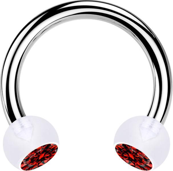 Star Piercing Micro Circular Barbell silber mit zwei Kugeln transparent Kristall rot (ohne Messing, Bioflex, Chirurgenstahl 316L)