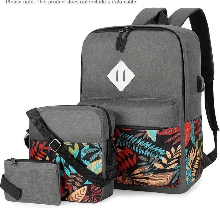 Immagine prodotto Only-Bags.Store Set di zaini con motivo classico a foglie, zaino di grande capacità con forma quadrata