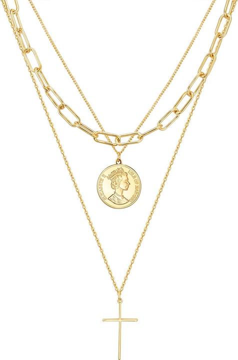Lulu & Jane Damen Kreuz/Münze Metall-Legierung gelbgold 49,0 cm Basiskette + 5,0 cm Verlängerung - 29385 (Metall-Legierung, 49 - 54 cm)