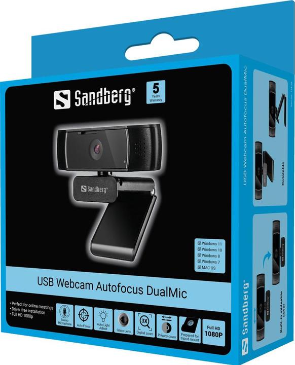 Immagine prodotto Sandberg Webcam USB Autofocus DualMic 2,07 MP 1920 x 1080 Pixel USB 2.0 Nero (2.10 Mpx)