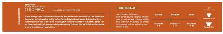 Nährwerte und Zutaten Starbucks Colombia by Nespresso Medium Roast (10 x Port.)