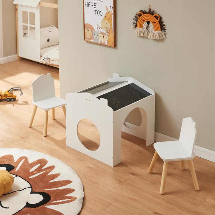 Produktbild En.Casa Zeichentisch für Kinder Romso Kindertischset mit 2 Stühlen Weiss (Kindersitzgruppe)