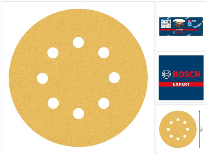 Immagine prodotto Bosch Professional Zubehör EXPERT C470 Carta abrasiva a 8 fori per levigatrici rotorbitali, 125 mm, G 120, 50 pezzi. (120)