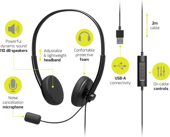 Actual product image Port Designs 901604 Headphones & Headset Headband USB Type-A Black (Cable, USB-A)
