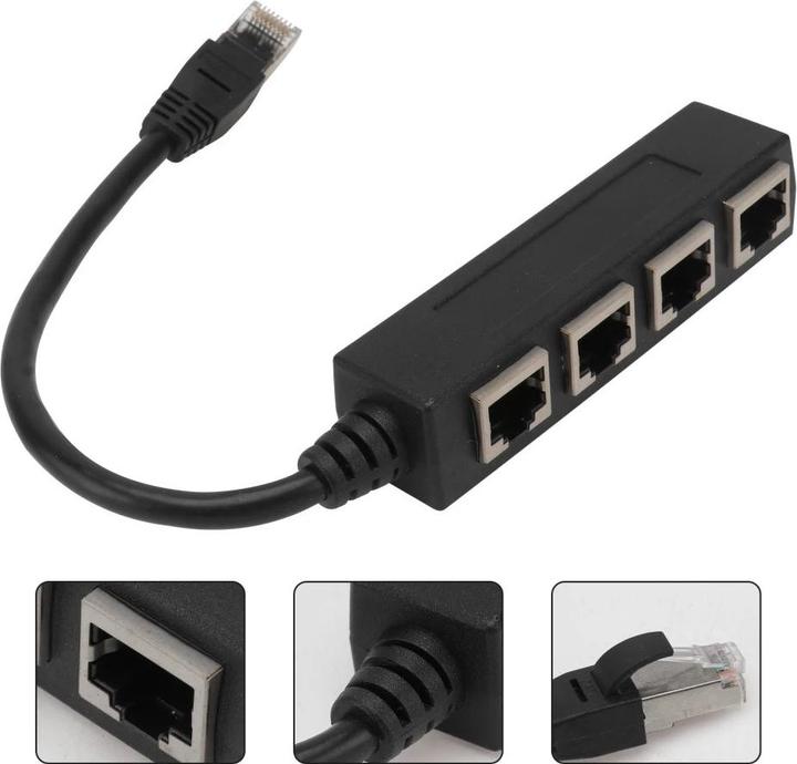 Immagine prodotto Apfelkiste 4-fach Ethernet LAN RJ45 Netzwerk Adapter Splitter Cat7 / Cat6 / Cat5 - Schwarz