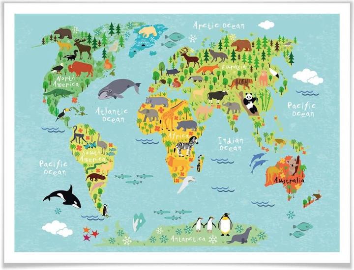 Produktbild Trenddeko Tierische Kinder Weltkarte (150 x 120 cm)