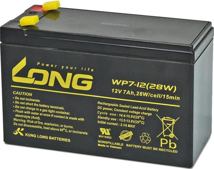Image du produit Long WP7-12(28W)-M/F2 WP7-12(28W)-M/F2 Batterie au plomb 12 V 7 Ah plomb non tissé (AGM) (B x (12 V, 7 Ah)
