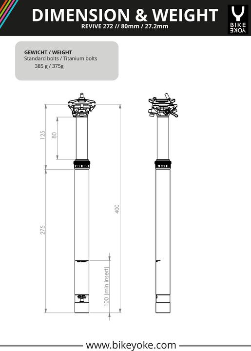 Actual product image BikeYoke Revive 272 80 mm Vario seatpost without remote (27.20 mm)