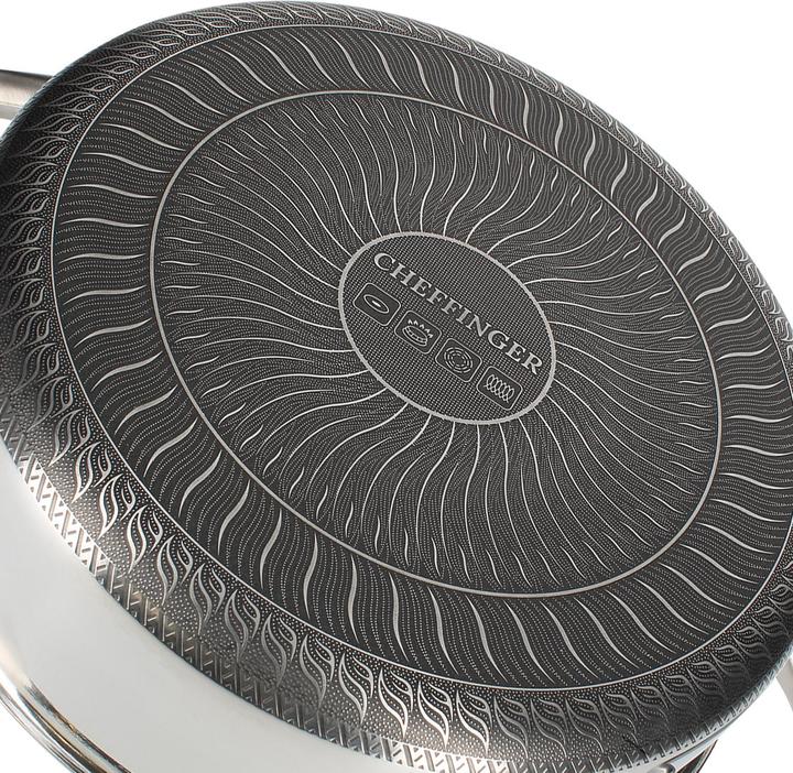Actual product image Cheffinger Frying pan made of premium stainless steel with non-stick coating in honeycomb shape with lid 24cm (24 cm, Frying pan, Stainless steel)