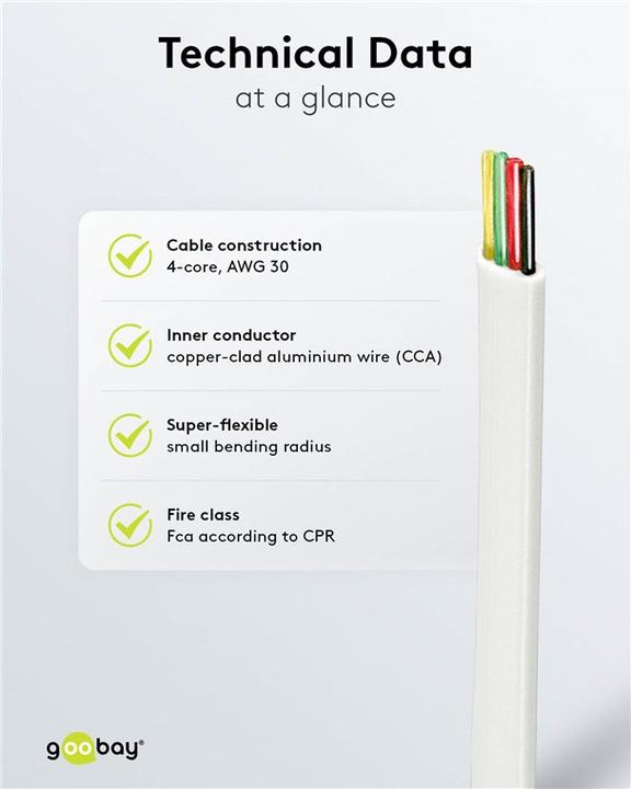 Produktbild Goobay Telefonflachkabel 100 m Rolle,AWG 28,CCA (kupferkaschiertes Aluminium), Weiss
